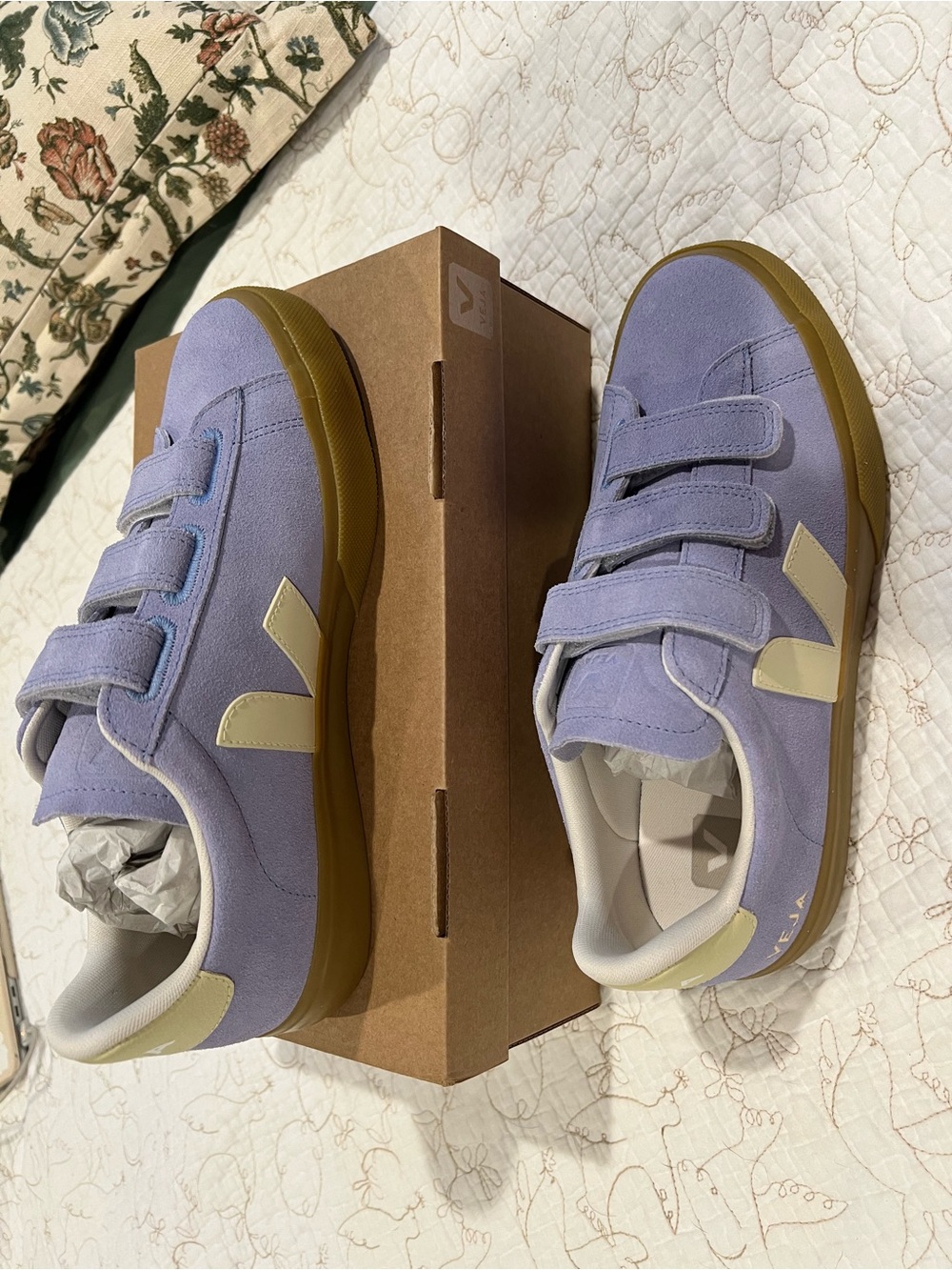 Veja Recife Suede Olympe Calcaire Velcro Sneaker Blue/ Beige Nee - Picture 5 of 5